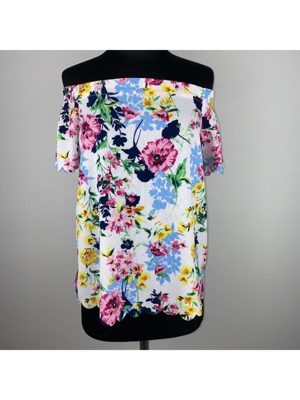 Elle Floral Off The Shoulder Blouse Womens XS Flowers Scalloped Lovely Pretty